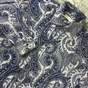 Etro Blue Paisley Long Sleeve Button Up Shirt Men 42 Large Cotton Made in Italy